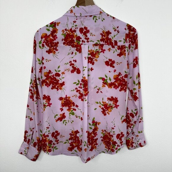 Nanette Lepore Button Up Blouse Women XS Lavender Floral Pin Tuck Long Sleeve - Picture 4 of 9